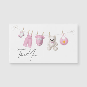 Carte Magnétique Rose Girly Baby Design Élégant Script Merci