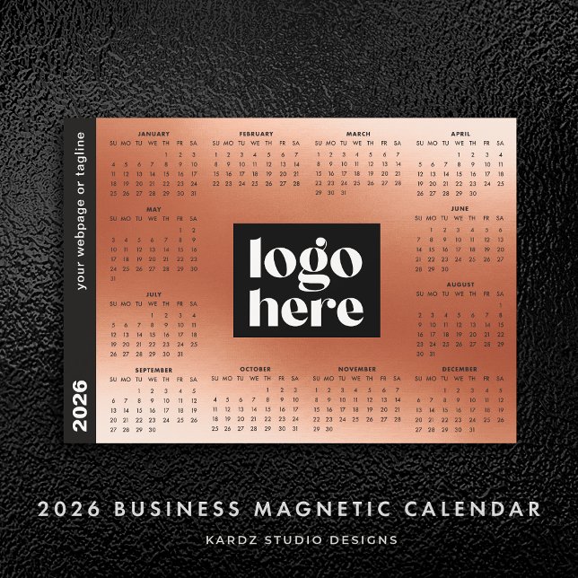 Carte Magnétique Rose Gold 2026 Business Logo Calendrier magnétique (Créateur téléchargé)