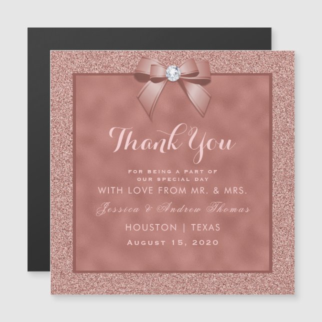 Carte Magnétique Rose Gold et élégant Parties scintillant Mariage M (Devant / Derrière)