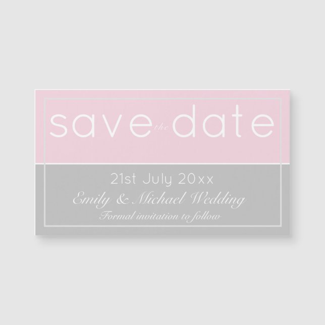Carte Magnétique Rose Gris Sauvegarder La Date Magnétique Mariage (Devant)