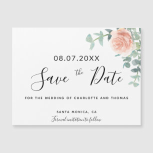 Carte Magnétique Rose or fleuri vert mariage enregistrer la date