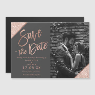 Carte Magnétique Rose or parties scintillant script gris photo enre