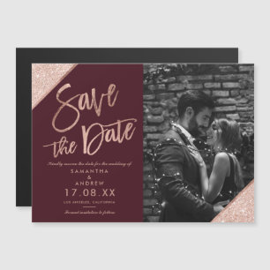 Carte Magnétique Rose or parties scintillant script rouge photo enr