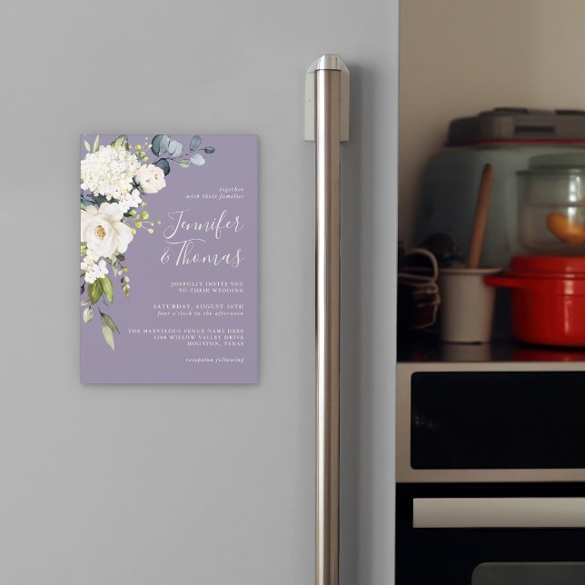Carte Magnétique Roses blanches élégantes et Hydrangées sur Lavende (Créateur téléchargé)
