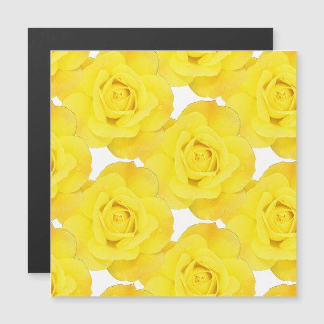 Carte Magnétique Roses Jaunes Fleurs Florales Or Blanc Motifs (Devant / Derrière)