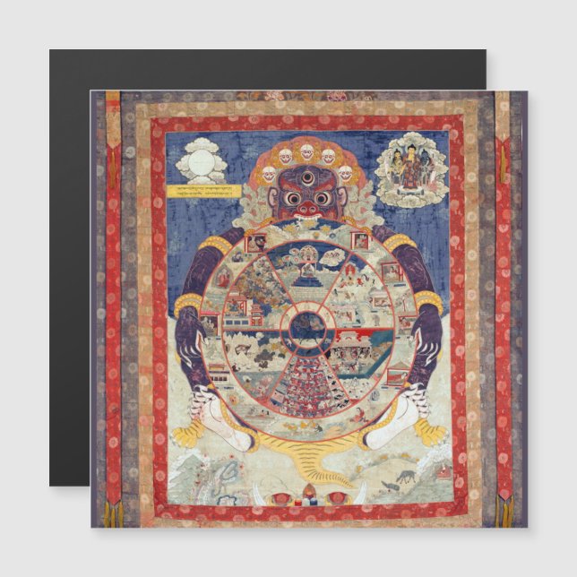 Carte Magnétique Roue tibétaine du cycle de vie de Samsara (Devant / Derrière)