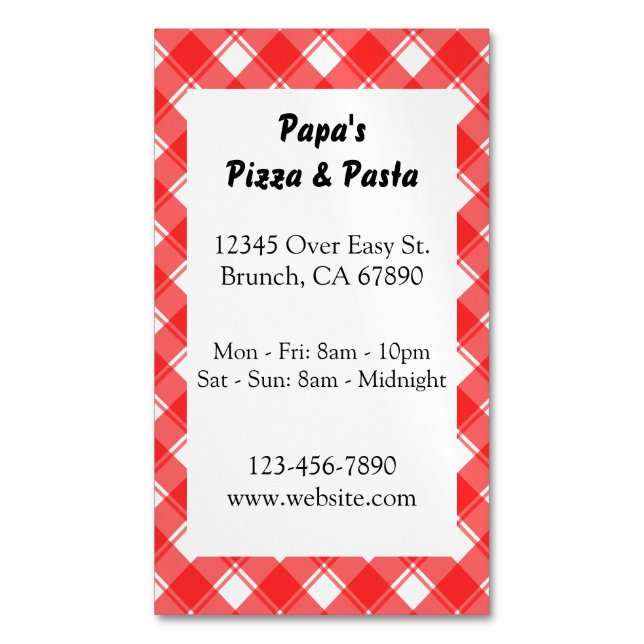 Carte magnétique rouge Plaid Custom Restaurant (devant Vertical)