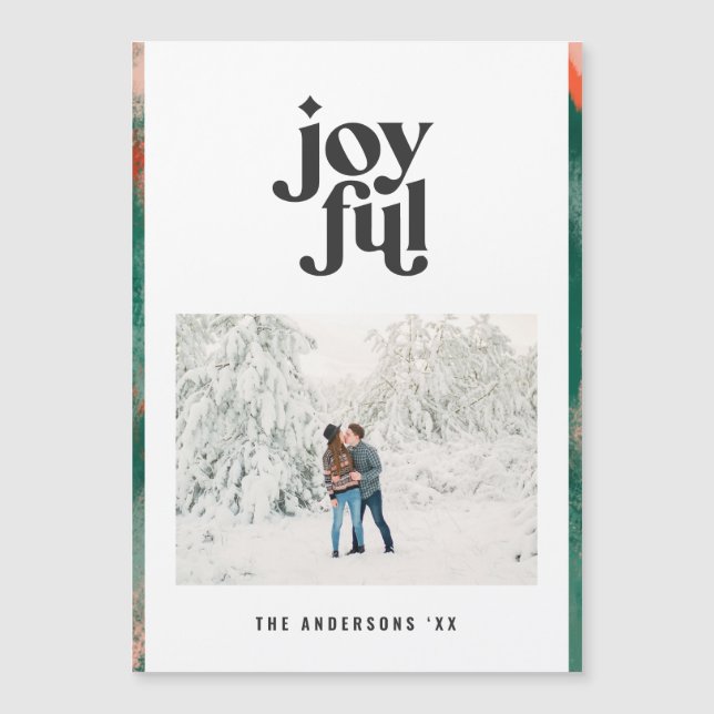 Carte Magnétique Rouge + vert moderne abstrait fête photo joyeuse (Devant)