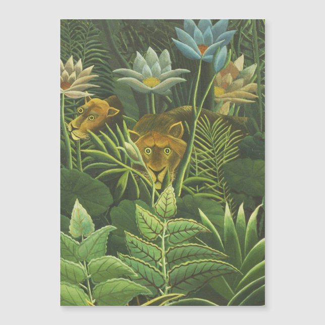 Carte Magnétique Rousseau Tropical Jungle Lion Peinture (Devant)