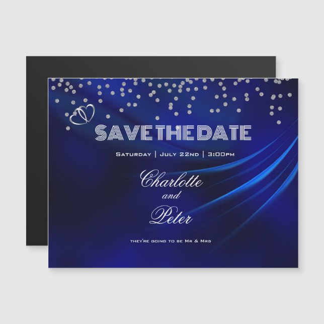 Carte Magnétique Royal Blue Diamonds Hearts EnregistrerLa Date Magn (Devant / Derrière)