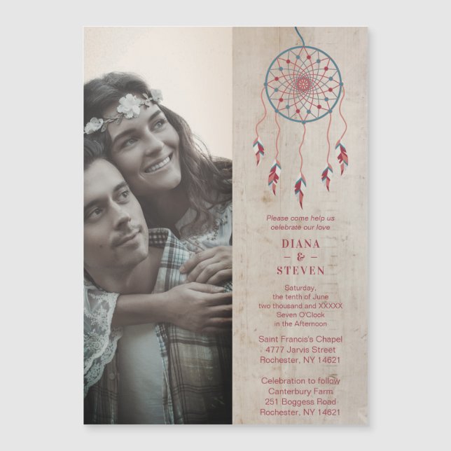 Carte Magnétique Rustic Wood Boho Dreamcatcher Photo Couple Wedding (Devant)