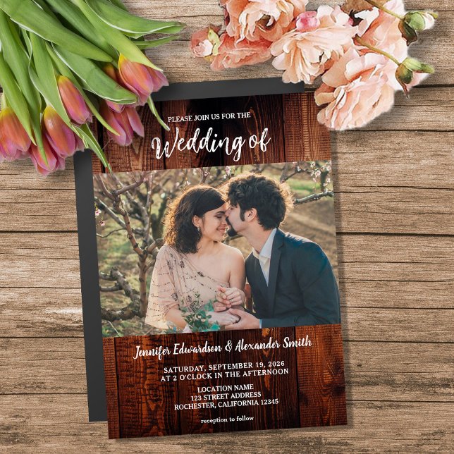 Carte Magnétique Rustic wood photo country wedding magnetic card (Rustic wood photo country wedding magnetic invitation. You can add your own photo and text.)