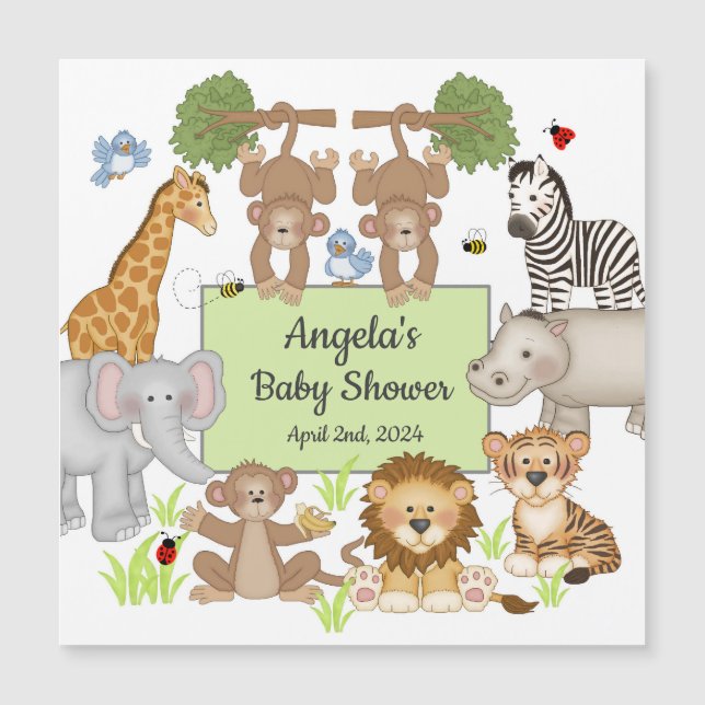 Carte Magnétique Safari Animaux Baby shower Partie Rappel (Devant)