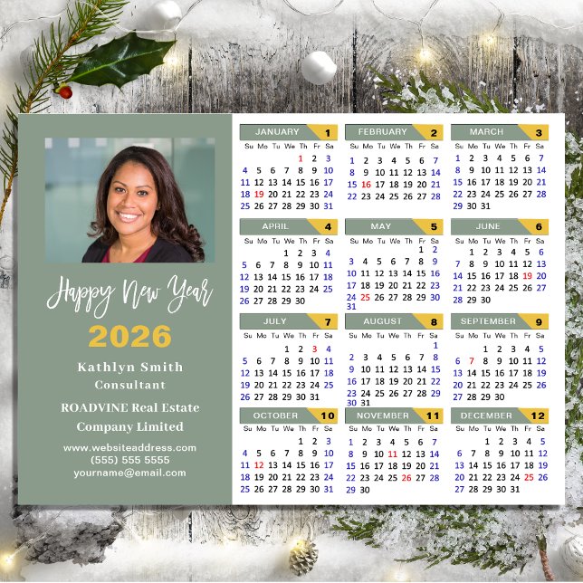 Carte Magnétique Sage Green 2026 Calendrier Entreprise Simple Magné (Créateur téléchargé)