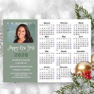 Carte Magnétique Sage Green 2026 Calendrier Moderne Entreprise Magn
