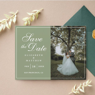 Carte Magnétique Sage moderne Green Photo Mariage Enregistrer La Da