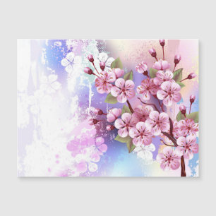 Carte Magnétique Sakura rose sur la peinture Arrière - plan