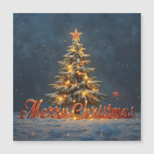 Carte Magnétique Sapin de Noël enneigé aux lumières chaudes