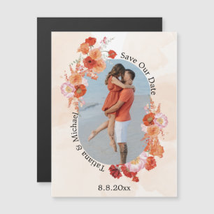 Carte Magnétique sauver la date floral orange arche photo aimant