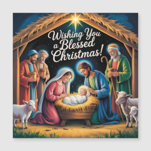 Carte Magnétique Scène de la Nativité Vœux de Noël