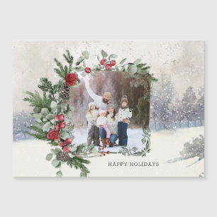 Carte Magnétique Scène de neige étincelante Photo de flore hivernal