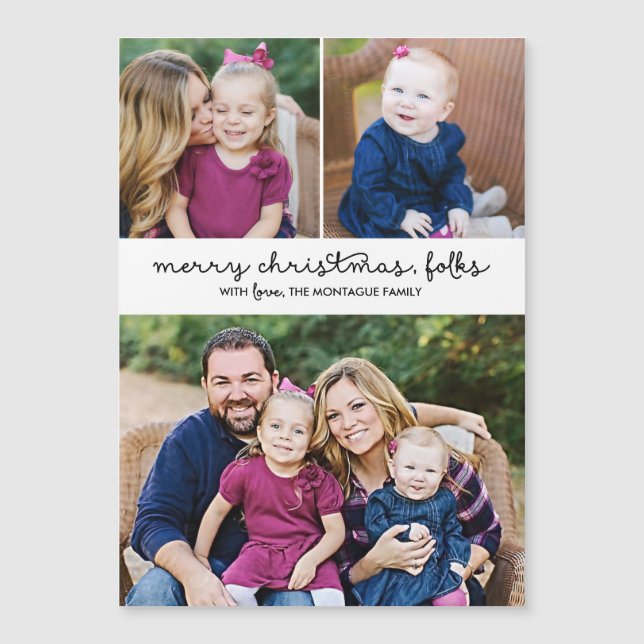 Carte Magnétique Script décontracté 3 Photo Noël Magique (Devant)