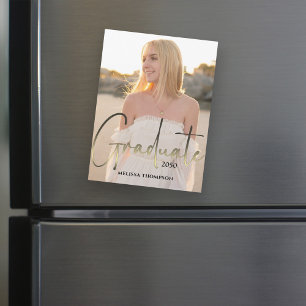 Carte Magnétique Script Gold Graduate noir Photo simple magnétique