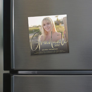 Carte Magnétique Script Gold Graduate noir Photo simple magnétique