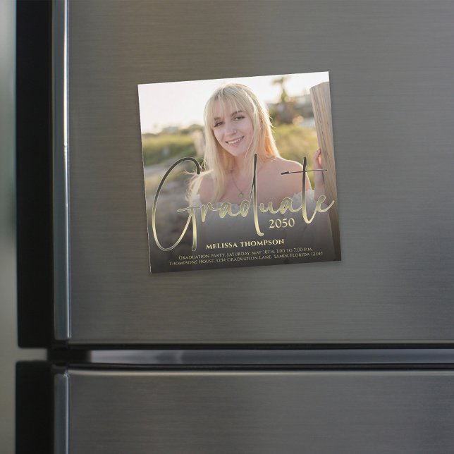 Carte Magnétique Script Gold Graduate noir Photo simple magnétique (Créateur téléchargé)