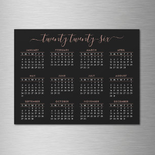 Carte Magnétique Script moderne Black Rose Gold 2024 Calendrier Mag