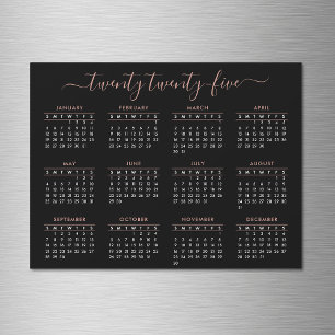 Carte Magnétique Script moderne Black Rose Gold 2025 Calendrier