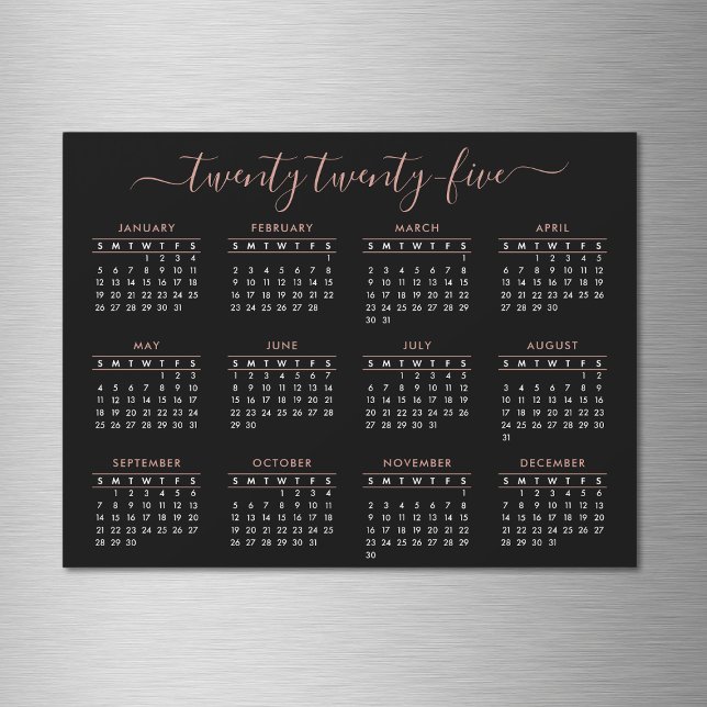Carte Magnétique Script moderne Black Rose Gold 2025 Calendrier (Créateur téléchargé)