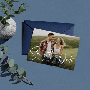 Carte Magnétique Script moderne photo simple enregistrer la date