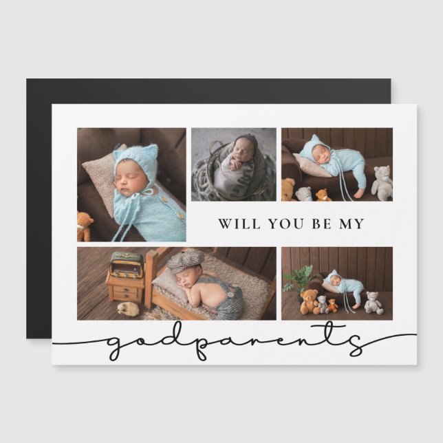 Carte Magnétique Serez-Vous Mon Collage De Photos Godparents  (Devant / Derrière)