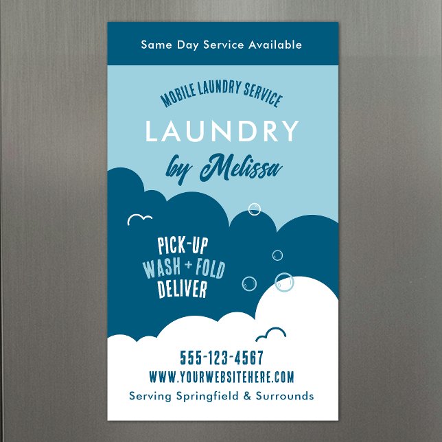 Carte Magnétique Service de blanchisserie moderne de ramassage Magn (Modern magnetic business cards for laundry service providers)