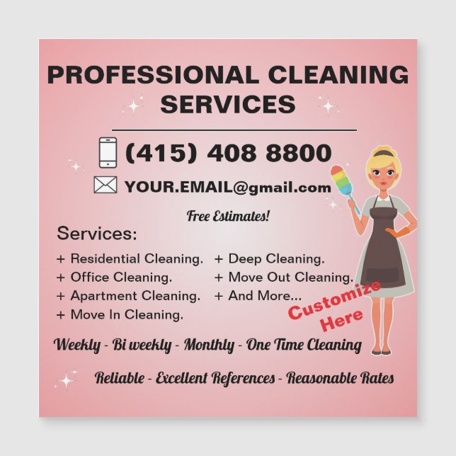 Carte Magnétique Service De Nettoyage De Maison Maid Maid Service D (Devant)