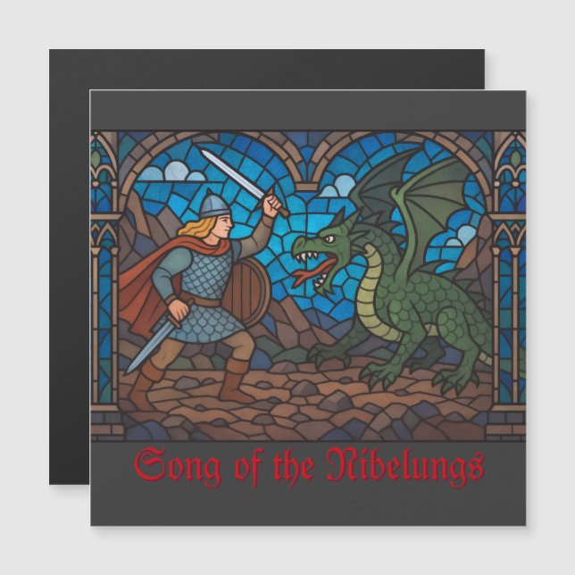 Carte Magnétique Siegfried combattant le Dragon (Devant / Derrière)