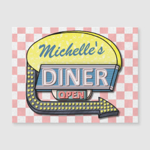 Carte Magnétique SIGNE REtro Diner les années 50 Rose À damiers Per