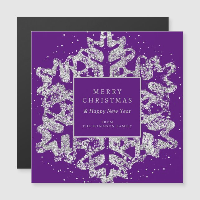 Carte Magnétique Silver Christmas Snowflake Entreprise Purple (Devant / Derrière)