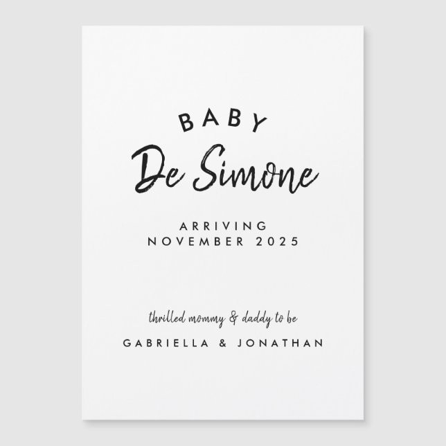 Carte Magnétique Simple Black White Typogrpahy Pregnancy (Devant)