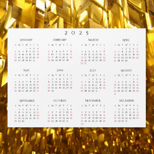 Carte Magnétique Simple Blanc 2025 Annuel Pleine Année Calendrier M