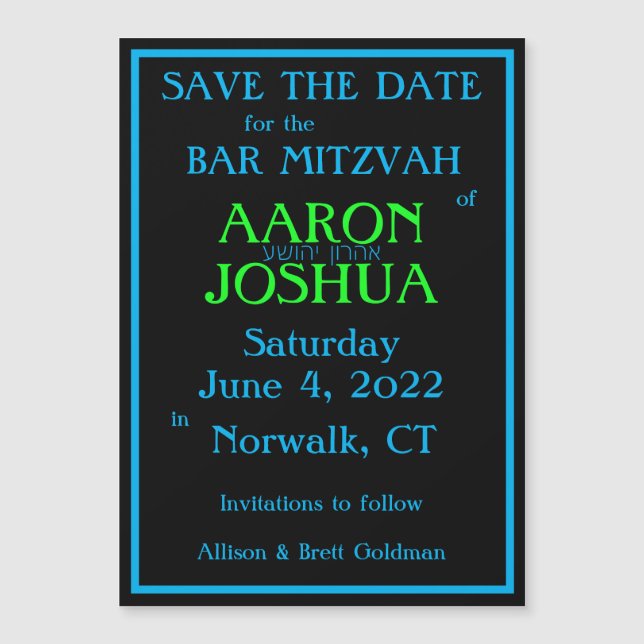 Carte Magnétique Simple Blue Neon Magnetic Save the Date Card (Devant)