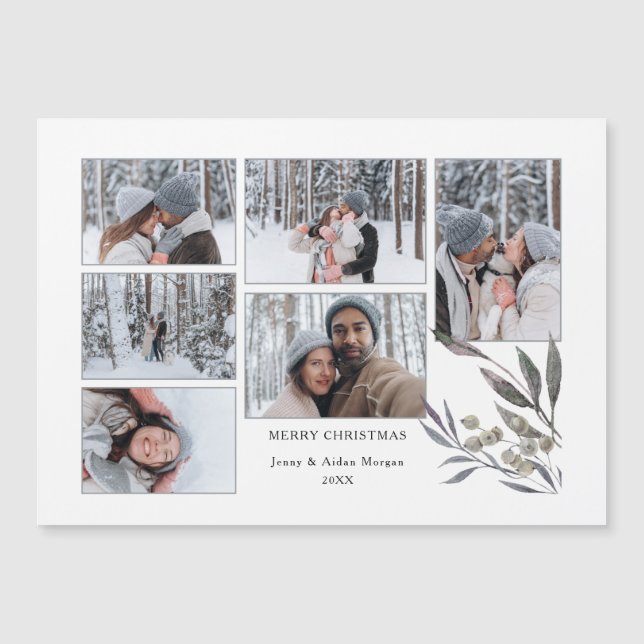 Carte Magnétique Simple moderne Vacances Aquarelle Vert 6-Photo (Devant)