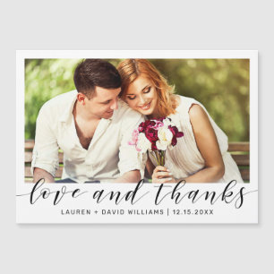 Carte Magnétique Simple photo noir Script Mariage blanc Merci