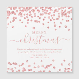 Carte Magnétique Simple Rose Gold Noël Parties scintillant Blanc
