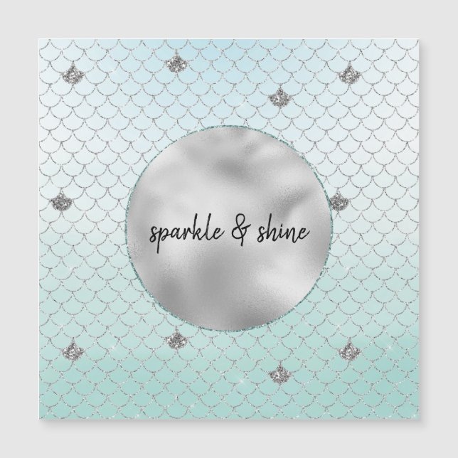 Carte Magnétique Sirène de Parties scintillant en argent Mint Blue  (Devant)