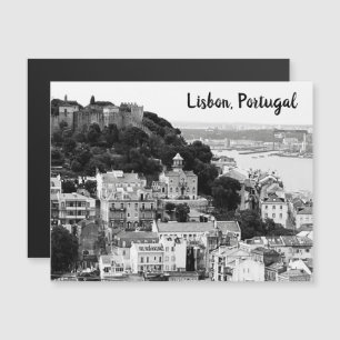 Carte Magnétique Skyline noir et blanc Lisbonne Portugal Postcar