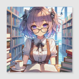 Carte Magnétique Smart Anime Girl in Library Reading Books