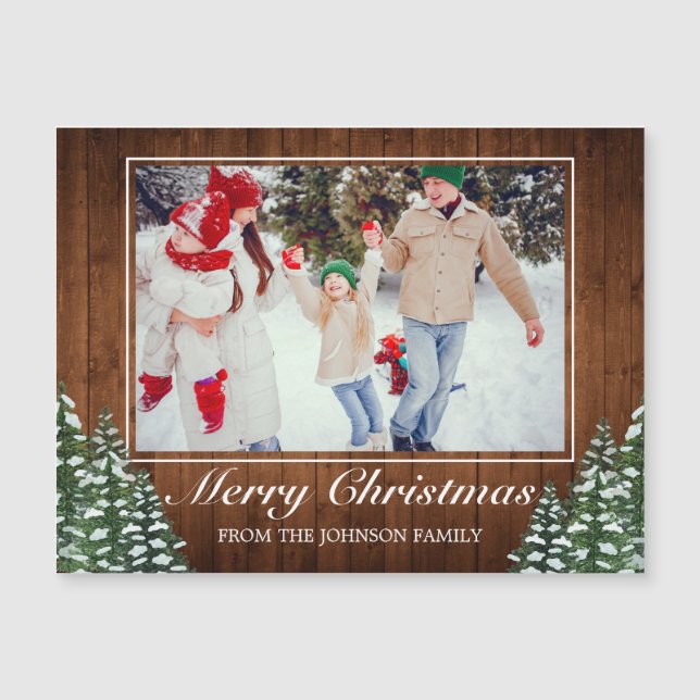Carte Magnétique Snowy Wood & Forest Photo Joyeux voeux de Noël (Devant)
