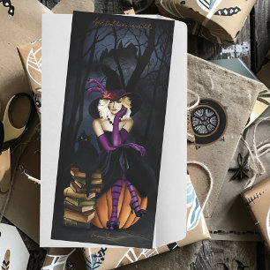 Carte Magnétique Sorcière Blonde Enjouée Citrouille Fantaisie Viole